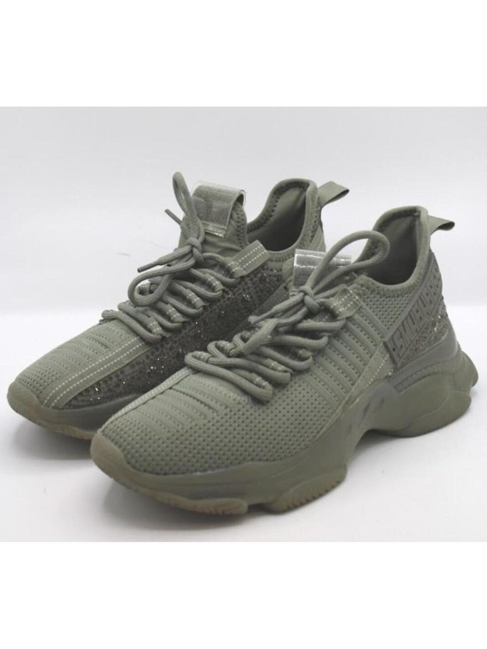 Steve Madden Maxima Rhinestone Sneakers Olive Green Women's Size 8.5